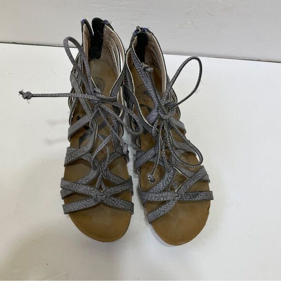 OTBT NOMADIC LEATHER WEDGE SANDALS IN PEWTER GRAY - Picture 2 of 7